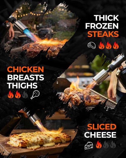 Propane Torch Head - Culinary Blow Torch with Instant Heat Button & Safety Lock | Adjustable Flame for BBQ & Kitchen Use