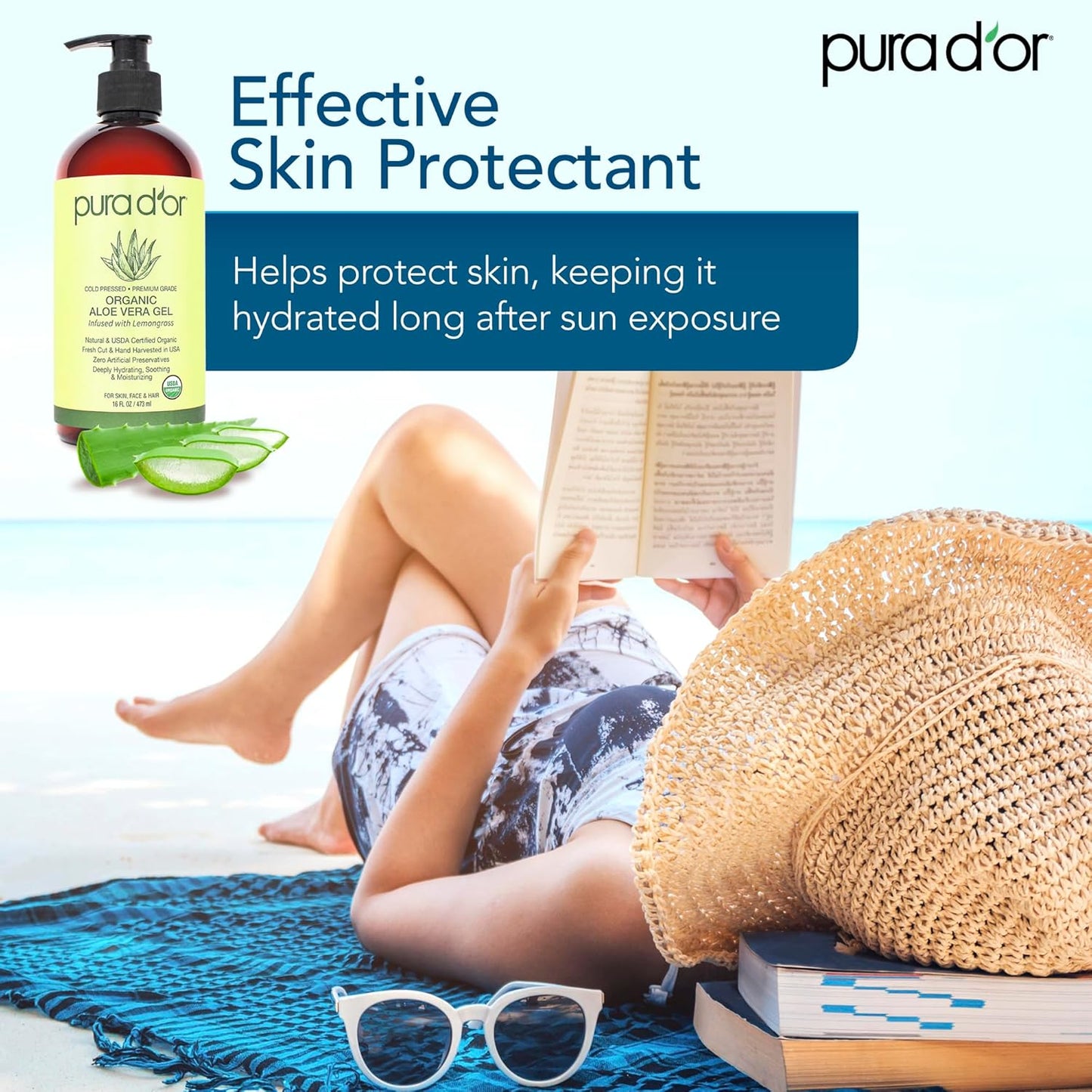 PURA D'OR ORGANIC Aloe Vera Gel Lavender (16 Oz X 3) All Natural - ZERO Artificial Preservatives - Deeply Hydrating & Moisturizing - Sunburn, Bug Bites, Rashes, Small Cuts, Eczema Relief - Skin & Hair