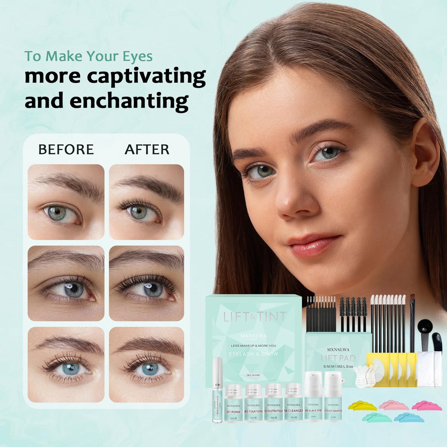 Lash Lift and Black Kit- Professional 4 in 1 Eyelash & Brow Perm Kit, Lash Lift Kit to Curl & Lift, Fuller & Thicker Lashes Suitable for Salon Home Use Long Lasting for 6-8 Weeks, for Christmas Gift