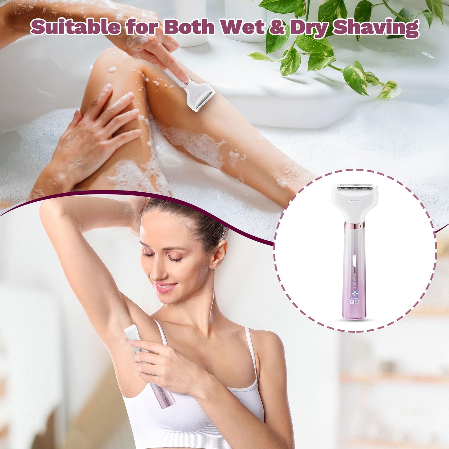 Electric Razors Shavers for Women, Bikini Trimmer 5 in 1 Electric Shaver Razor for Women Wet/Dry Face Razors for Face Nose Eyebrow Arms Armpit Legs Pubic Area Painless Facial Hair Removal for Women