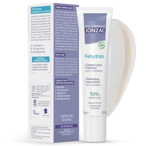 Eau Thermale Jonzac Rehydrate Eye Contour Cream - Soothing Hydration with Hyaluronic Acid for Dark Circles - 0.5 Fl Oz