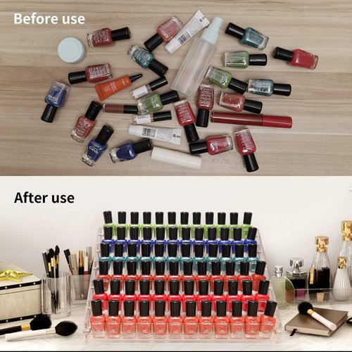 BTremary Clear Nail Polish Paint Organizer Holder Rack Shelf 6 Tier Acrylic Tattoo Ink Essential Oil Display Stand Holds Up to 48-96 Bottles for Table (Fit 1-2oz Bottles)