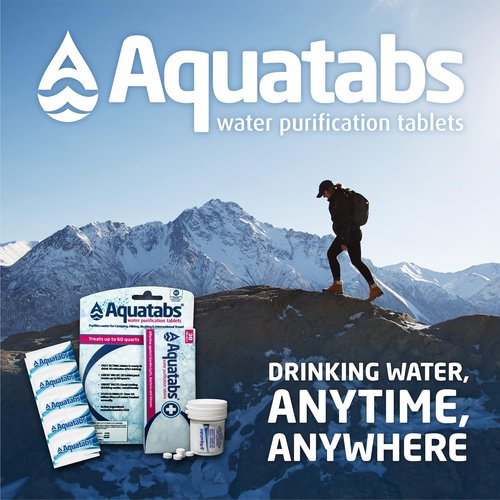Aquatabs Water Purification Tablets - Easy-To-Use Water Filtration System | 100 Pack (397mg) for Camping & Emergencies