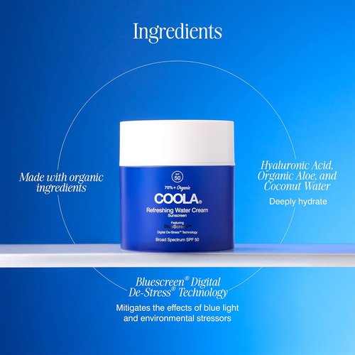 COOLA Organic Face Moisturizer - Refreshing Water Cream with SPF 50 & BlueScreen Technology | 1.5 Fl Oz