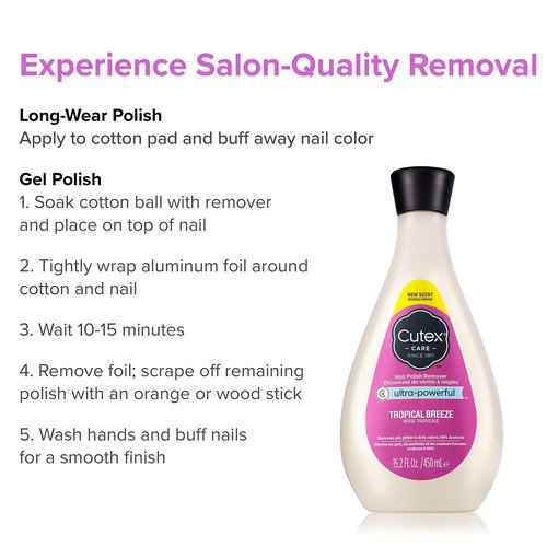 Cutex Gel Nail Polish Remover, Tropical Breeze Scent | Ultra-Powerful | Removes Glitter | 15.2 Fl Oz | Pack of 2