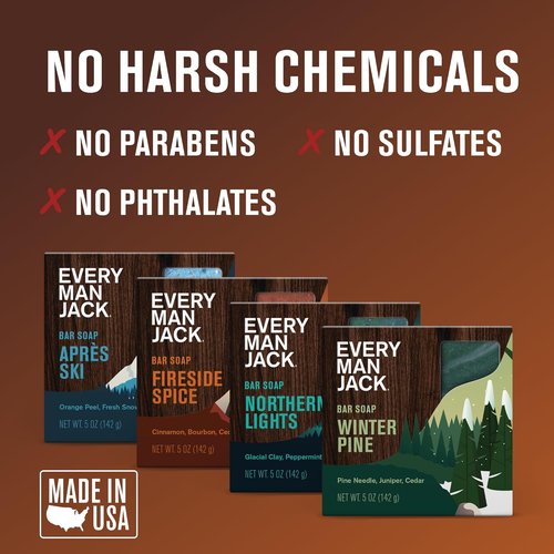 Every Man Jack Bar Soap Gift Set | Invigorating Winter Scents - Deeply Cleans & Hydrates - 5 oz (Pack of 4)