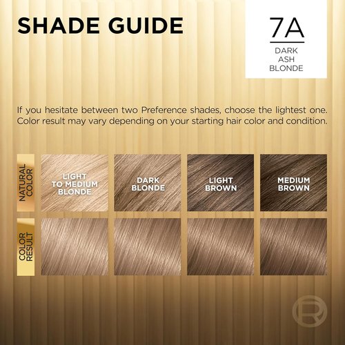 L'Oreal Paris Hair Color - Superior Preference Luminous Fade-Defying Dark Ash Blonde 7A | 1 Kit for 9 Weeks of Radiance