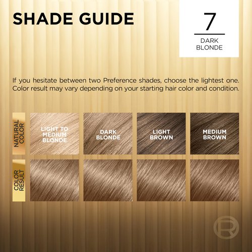L'Oreal Paris Superior Preference Luminous Fade-Defying Permanent Hair Color, Hair Dye For Up to 9 Weeks of Radiance, Dark Blonde 7, 1 Hair Dye Kit