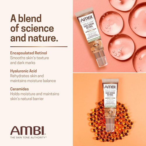 Ambi Even & Clear Fade Serum - Hydroquinone-Free Dark Spot Corrector with Retinol & Niacinamide | 1 Fl Oz