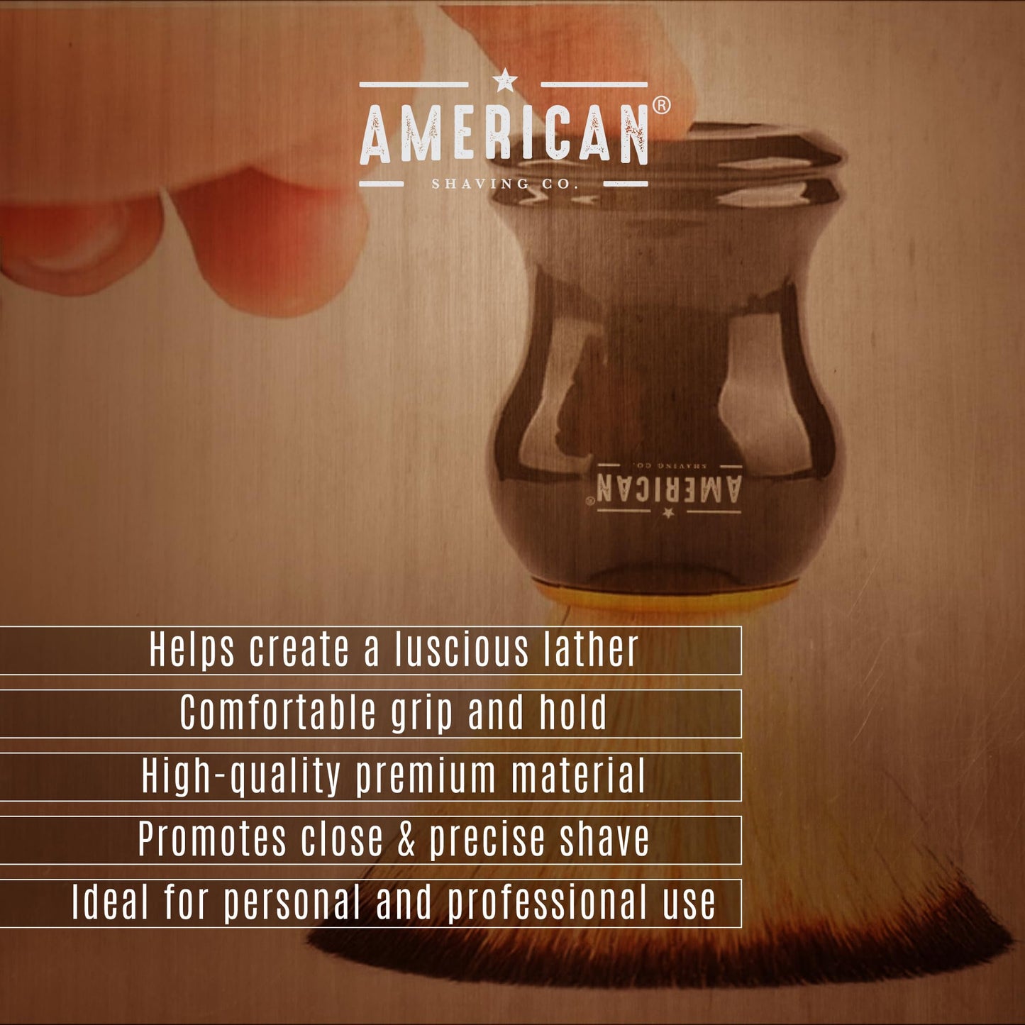 American Shaving Co. Shaving Brush, Made in USA, Premium Quality Nylon Bristles, Comfortable Grip, Personal & Professional Use, GMP Certified Facility, Cruelty-Free Products
