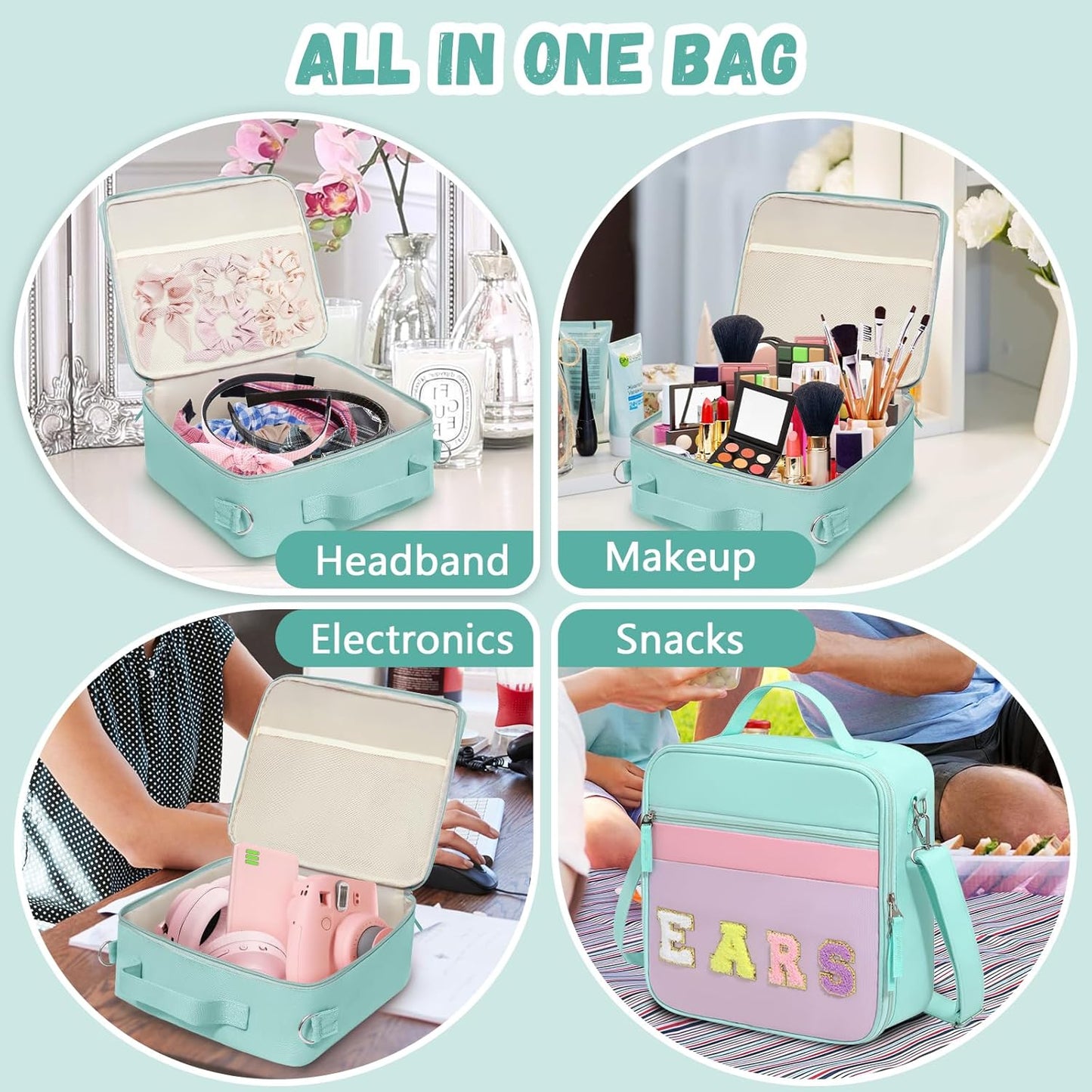WOOMADA Travel Case - Letter Bow Mouse Ears Headband Holder & Hair Accessories Organizer Bag for Women
