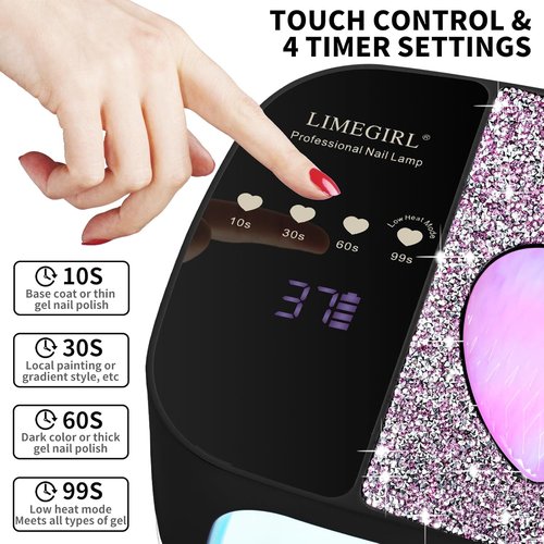LIMEGIRL UV LED Nail Lamp Kit - Professional Fast Curing Gel Polish Dryer | Cordless & Rechargeable, Black