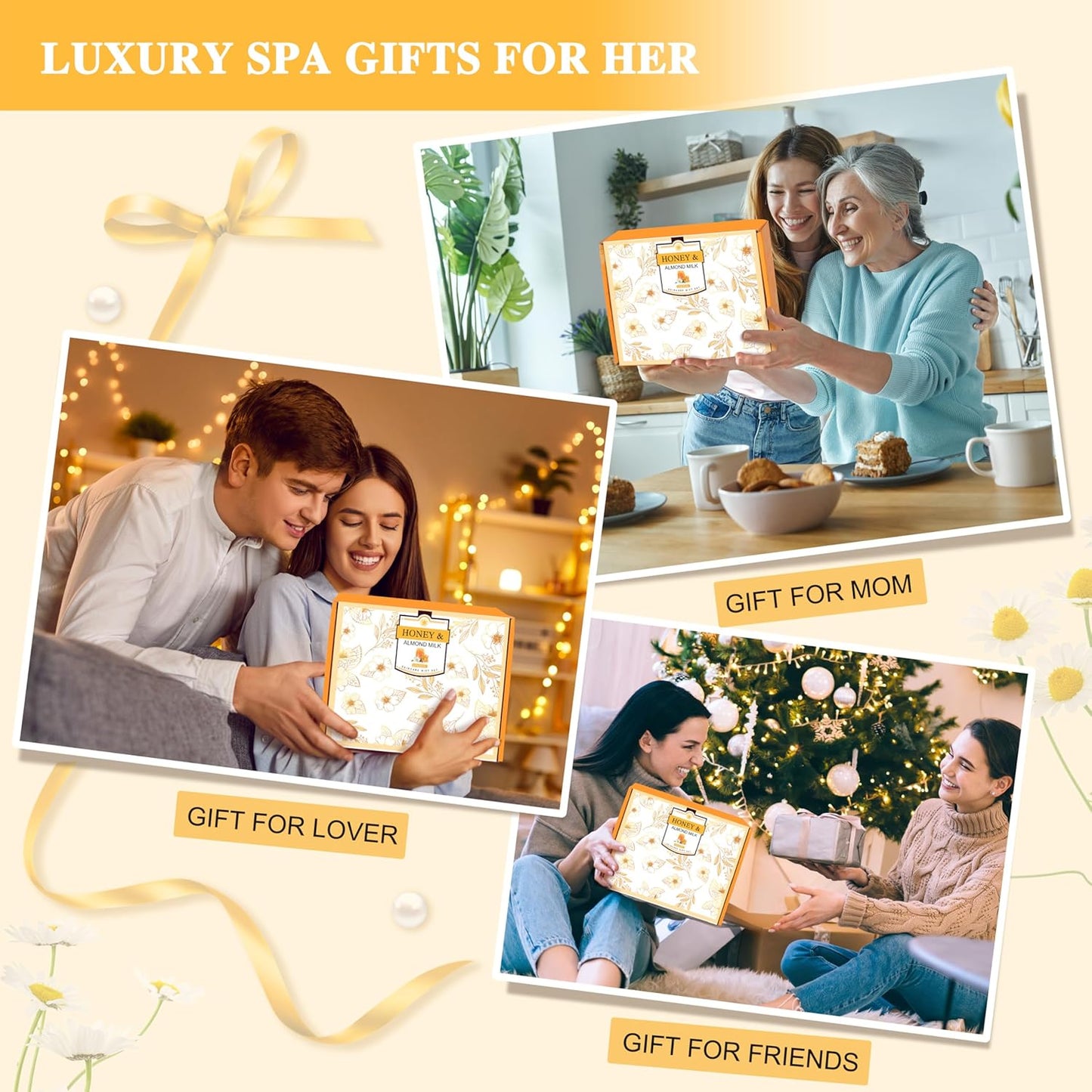 Skiennix 9-Pc Almond Milk & Honey Bath Gift Set - Relaxing Spa Essentials for Women | Perfect Birthday Gift