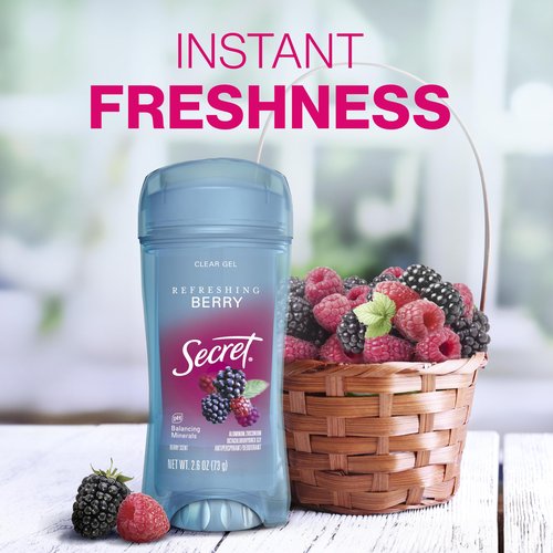 Secret Fresh Antiperspirant Deodorant for Women, 72hr Breathable Sweat & Odor Protection, Instant Freshness & Gentle, PH Balancing Minerals, Clear Gel, Refreshing Berry Scent, 2.6 oz (Pack of 2)