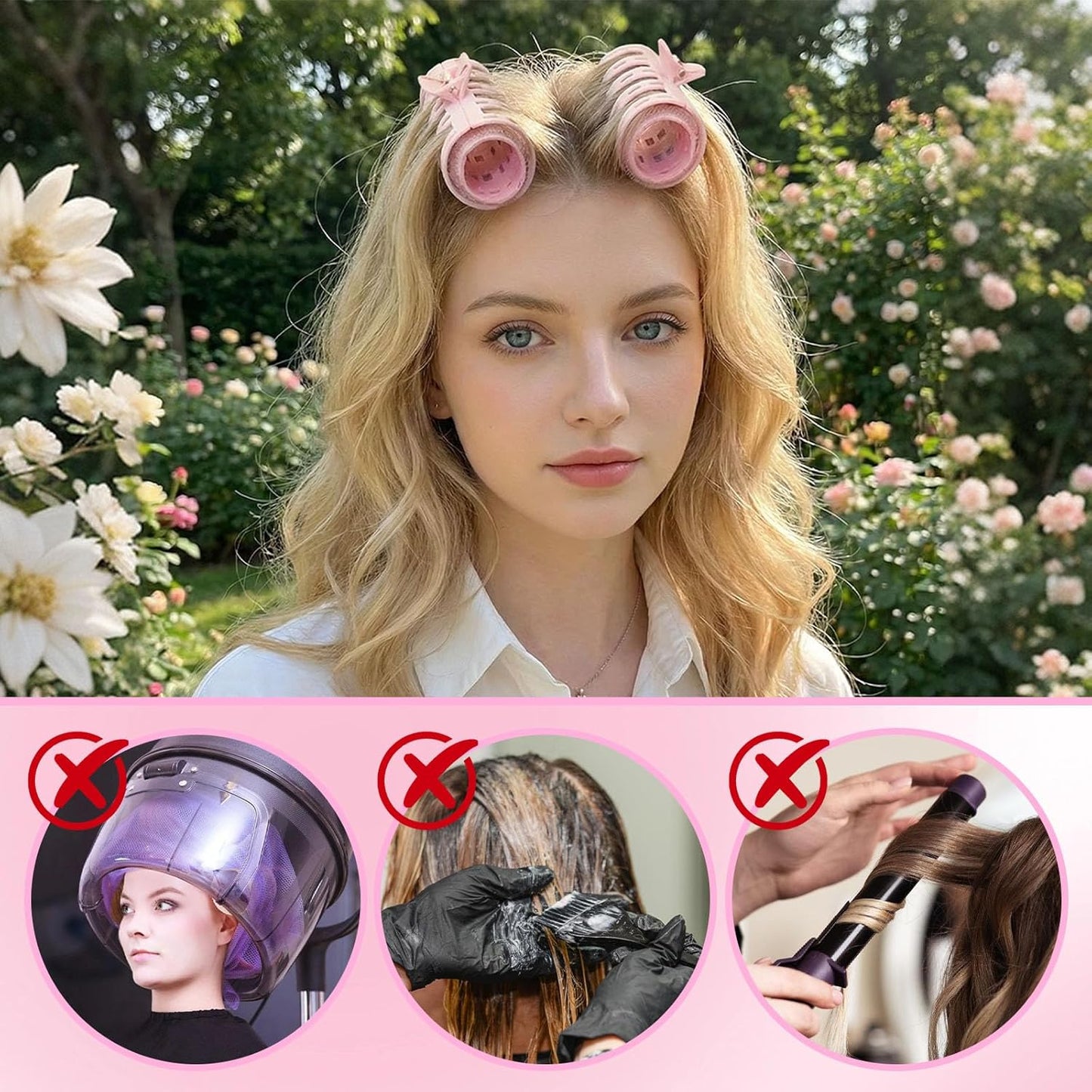 Skiennix 2-in-1 Hair Rollers Set - 6 Pcs Curlers with Styling Clips for All Hair Types