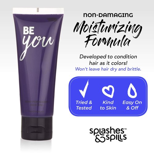 Semi-Permanent Violet Hair Dye - Vibrant 2.36 Oz. Tubes Temporary Hair Color - Ammonia and Peroxide Free -Vegan and 100% Cruelty-Free Toner - Lasts for 7-15 Shampoos - by Splashes and Spills