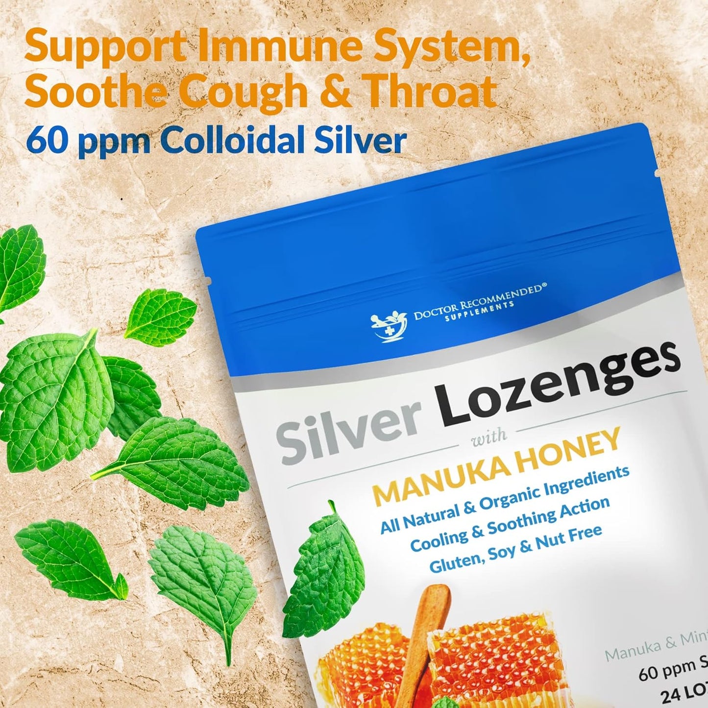 Silver Lozenges - Organic Manuka Honey & Vitamin C for Immune Support | 24 All-Natural Lozenges