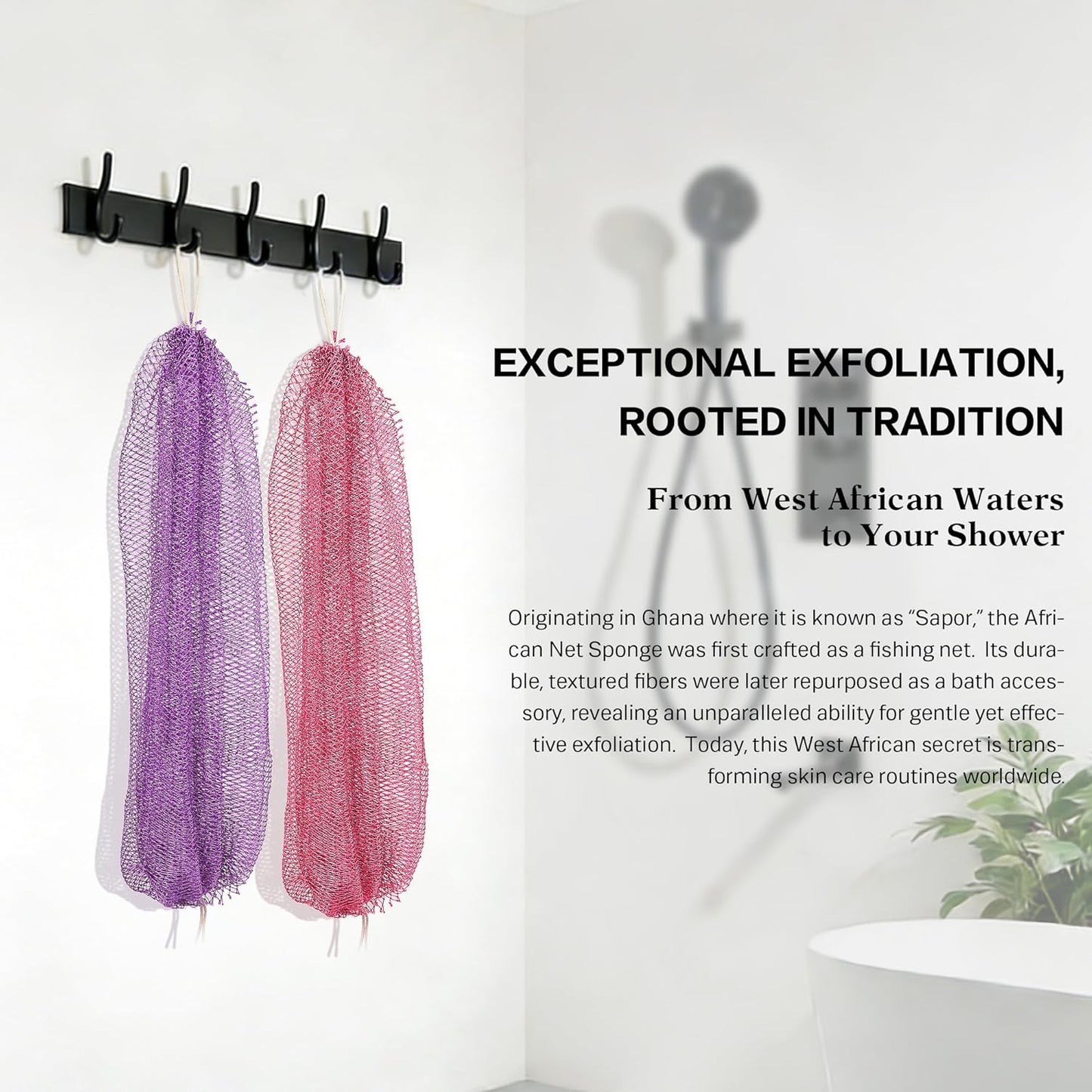 UJFQBH Exfoliating Body Scrubber - 2-Piece African Net Sponge Set for Deep Cleansing & Dead Skin Removal | Pink & Purple
