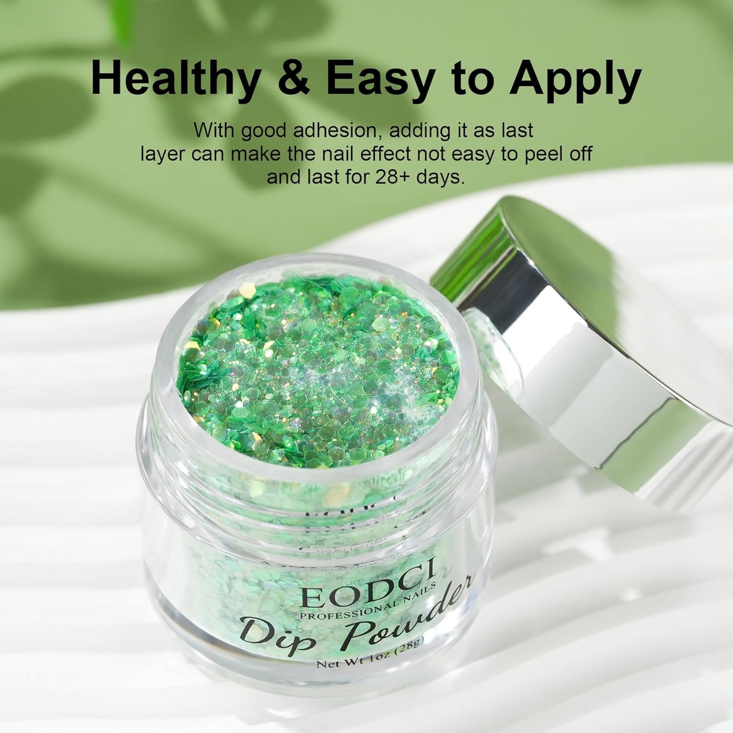 Glitter Green Dip Powder, 1 Oz/28g Nail Dipping for DIY Manicure Salon at Home Easy to Use Nail Dip Powder for Women gift No Needed Lamp Curing