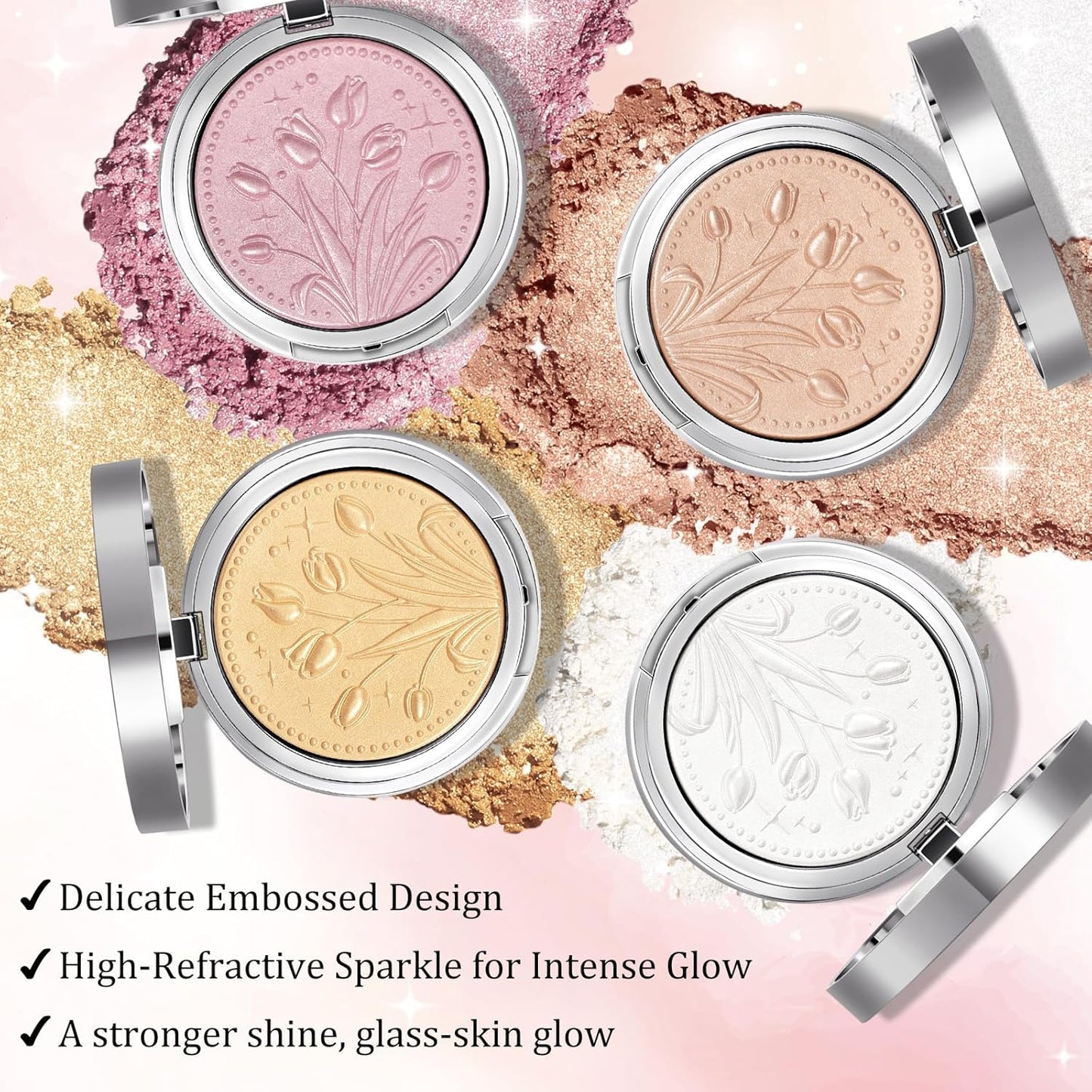UCANBE Sparkle Bomb Highlighter - Weightless Illuminator Palette for Face & Body, Luxurious Golden Shade
