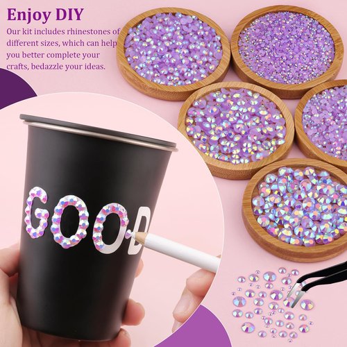 Resin Jelly Rhinestones for Crafting with B7000 Jewelry Glue, 1 Box Light Purple AB Flatback Crystal with 3Pcs 10ml Glue, Bedazzling Non Hotfix Gems for DIY Tumblers Clothing Shoes Manicure