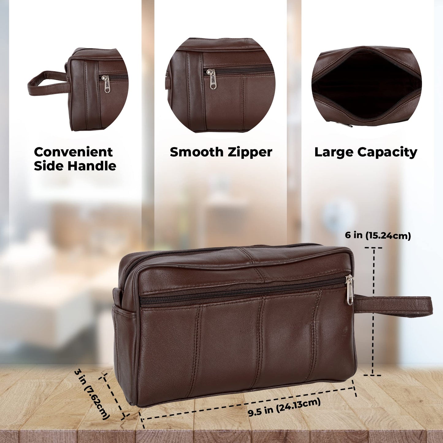 Liberty Leather - Genuine Sheep Nappa Leather Unisex Luxury Toiletry Travel Bag | Bathroom Organizer with Multiple Compartments for Men and Women | Portable Cosmetic Case for Traveling Dopp Kit