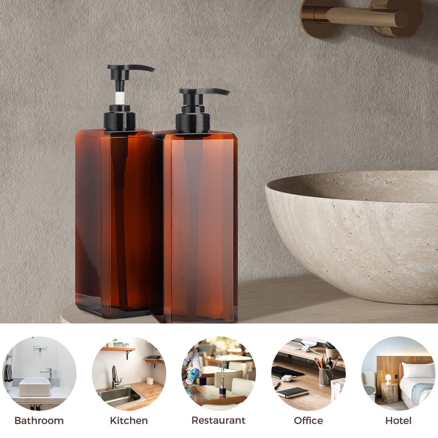 Suream Large Pump Bottles for Shampoo and Conditioner, 3Packs 33.8oz Empty Cosmetic Dispenser with 4PCS Lables, Refillable Shower Press Dispensers for Bathroom, Bedroom, Washroom, Hotel