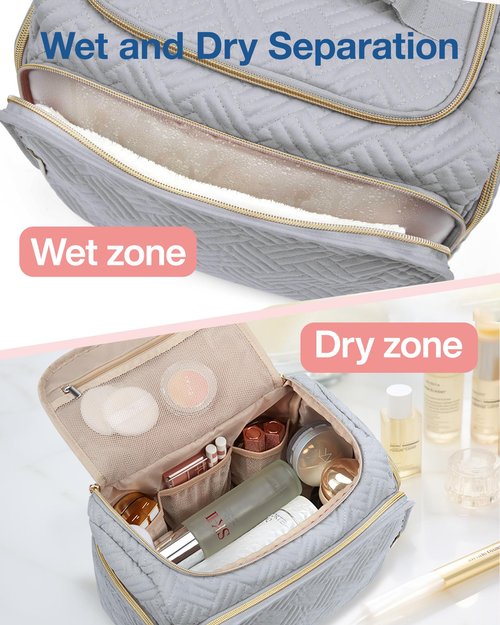 BAGSMART Travel Toiletry Bag, Large Wide-open Travel Bag for Toiletries, Makeup Cosmetic Travel Bag with Handle, Grey-Large