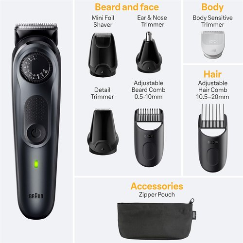 Braun All-in-One Style Kit Series 5 5480 - 8-in-1 Trimmer for Men | Beard, Body & Hair Clippers, Waterproof