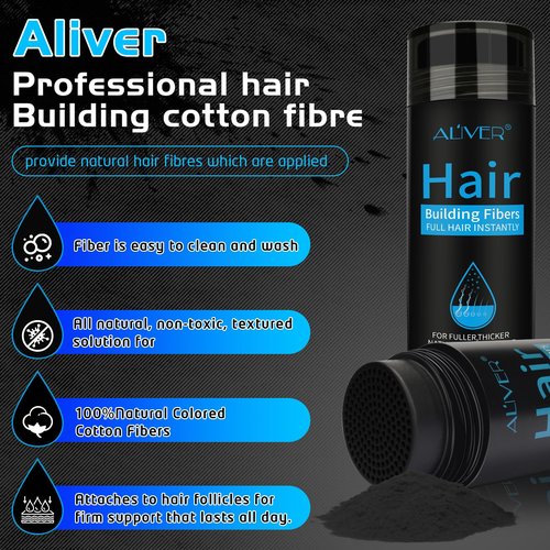 ALIVER Hair Fibers for Thinning Hair for Women & Men, Extra Spray Applicator, Black, 27.5 Gr Hair Powder Bald Spot Cover Up, Instantly Hair Filler, Undetected & Natural