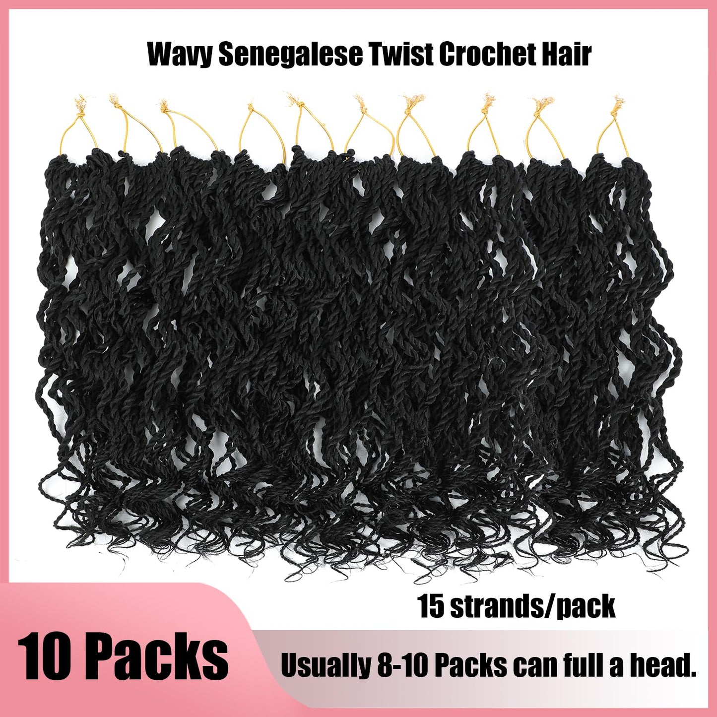 Wavy Senegalese Twist Crochet Hair For Black Women 12 Inch 10 Packs Senegalese Twist Braiding Hair Crochet Twists Pre Looped Twist Crochet Hair Curly Crochet Twist Hair With Curly Ends(1B#)