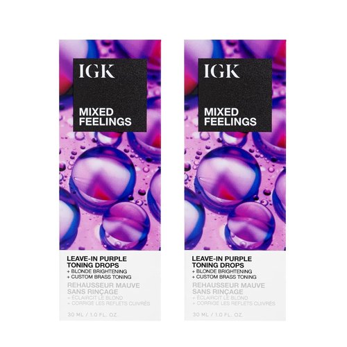 IGK Mixed Feelings Leave-In Blonde Toning Drops - Customizable Purple Pigment for Brassiness Control | 2-Pack, Sulfate-Free & Paraben-Free