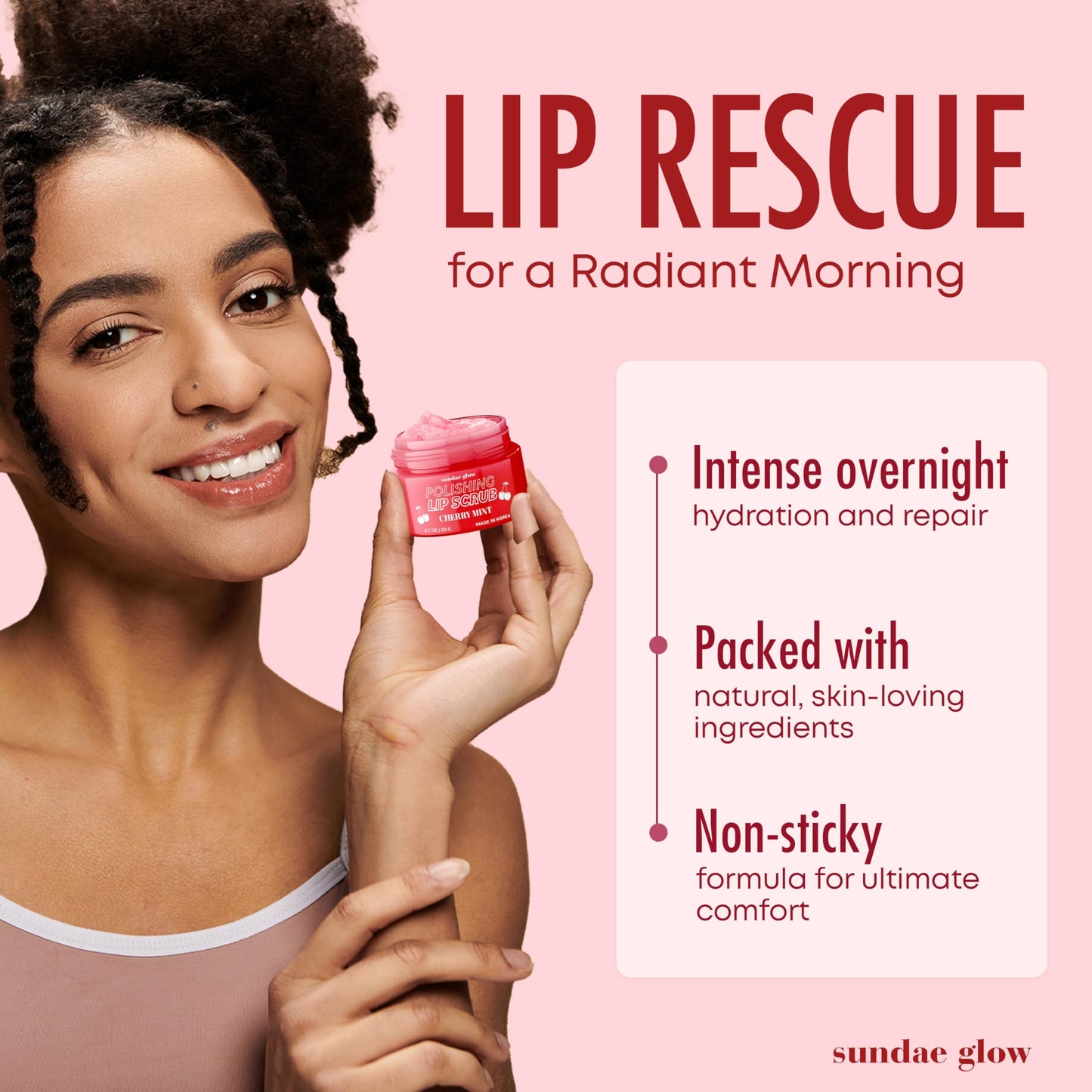 Sundae Glow Apple, Pear, Cherry & Mint Lip Mask and Scrub - Dermatologist Tested, Hydrating & Exfoliating, Korean Skin Care, Nourishes, Softens & Brightens Lips - Vegan & Natural - 1 Pack