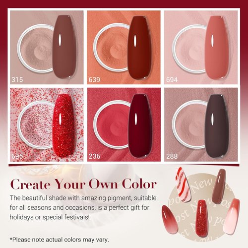 AZUREBEAUTY Dip Powder Starter Kit - Brown Red Glitter | 6 Colors for DIY French Nail Art