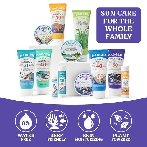 Badger Mineral Sunscreen SPF 50 - 98% Organic, Zinc Oxide, Water Resistant, Unscented | 2.4 oz Tin