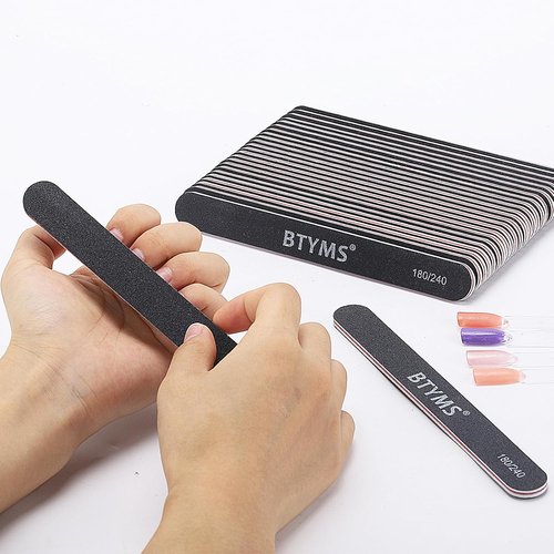 BTYMS Nail Files - 25 Count Double-Sided Emery Boards for Natural Nails | 180/240 Grit Buffing