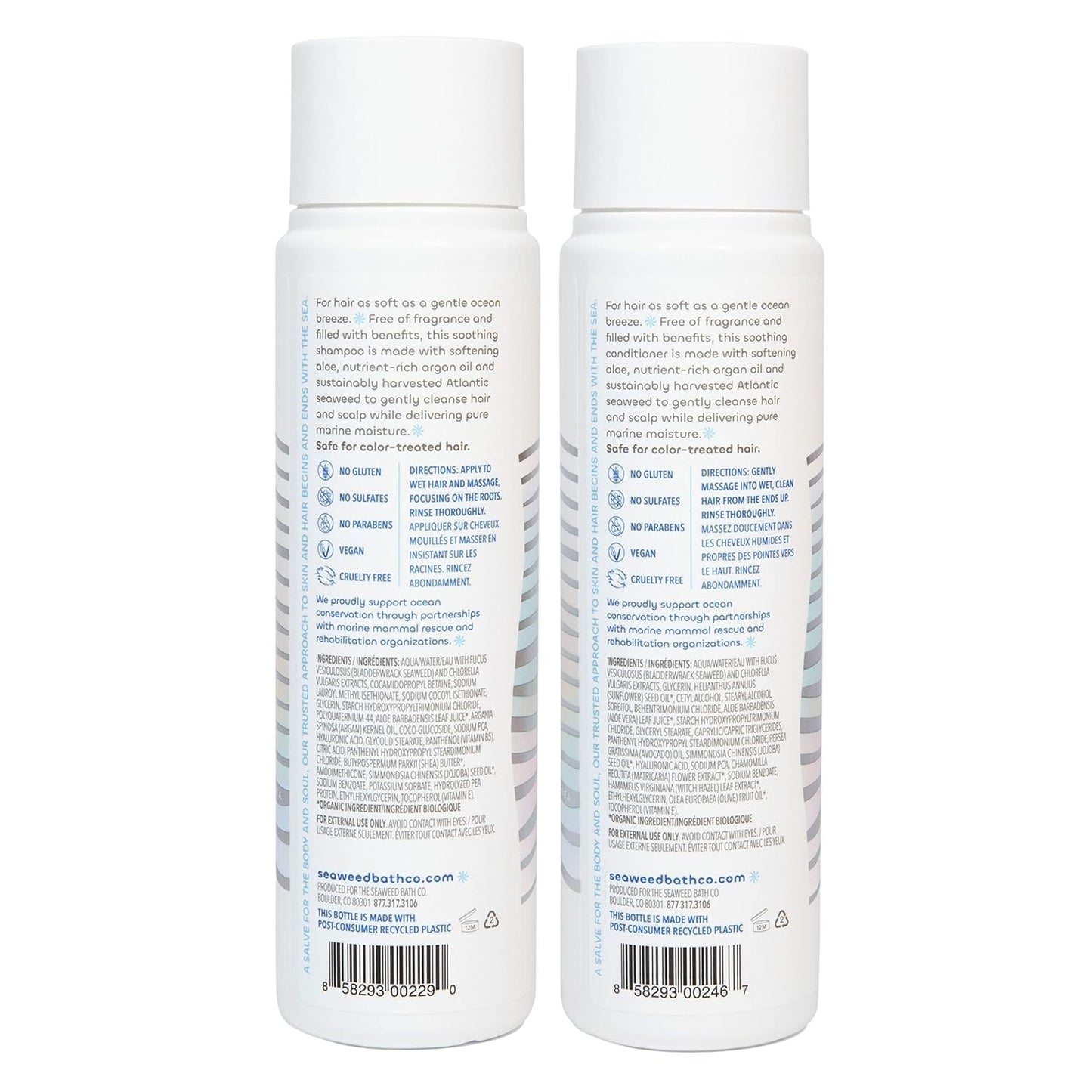 Seaweed Bath Co. Gentle Shampoo & Conditioner Set - Unscented Nourishing Hair Care with Hyaluronic Acid & Aloe - 12 oz (Pack of 2)