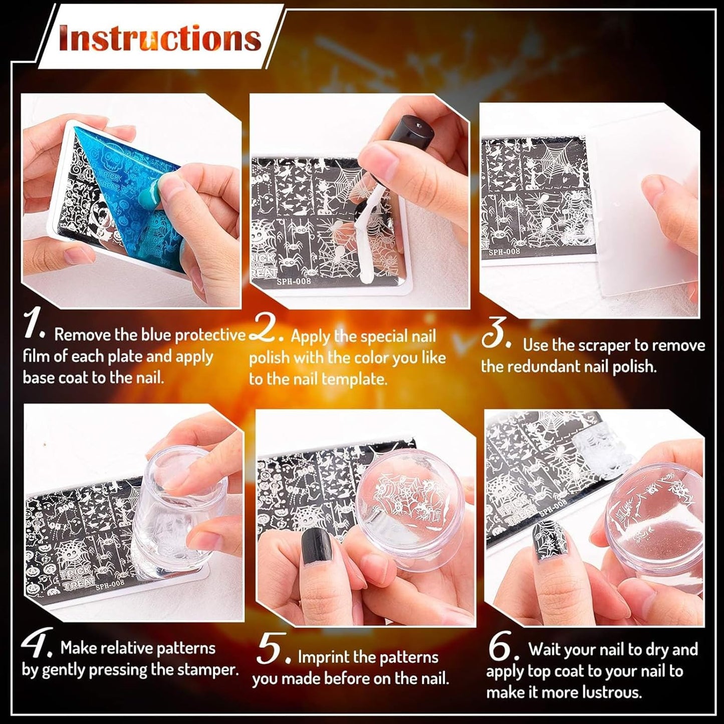 Whaline 6Pcs Smile Face Nail Plates Stamping Set Heart Butterfly Star Flower Smiling Stamp Templates Groovy Nail Art Plates for DIY Print Manicure Salon Design Gift Supplies