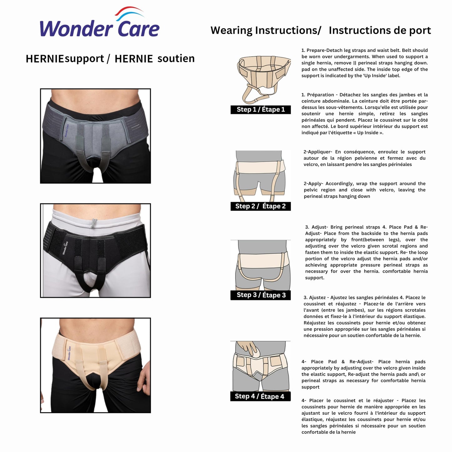 Wonder Care- Inguinal Hernia Support post-surgery Hernia pain relief Truss Brace for Double Inguinal or Sports Hernia with 2 Removable Compression Pads & Adjustable Groin Straps-Large
