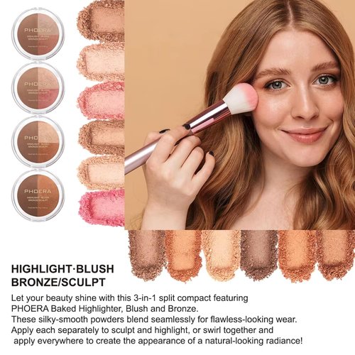 Baked Blush | 3-in-1 Contour Palette by Baked Blush - Satin Silky Smooth Makeup Powder (003-Medium)