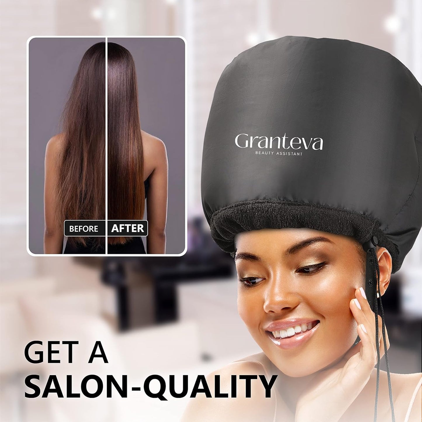Bonnet Hair Dryer w/A Headband Integrated That Reduces Heat Around Ears & Neck - Diffuser Cap for Hair Dryer Curly Hair, Speeds Up Drying Time, Deep Conditioning at Home - Large (Purple)