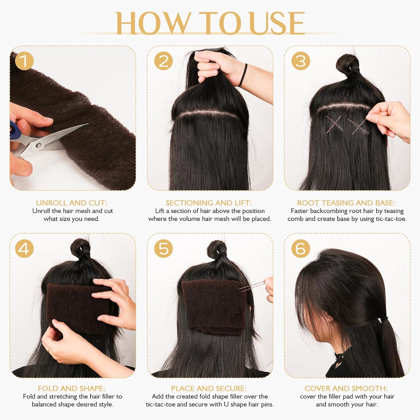 Hair Filler and Hairpins for Updo, Hair Sponge for Updo, Hair Padding,Hair Donuts for Updos, Volume Hair Bumps it Tool, Black