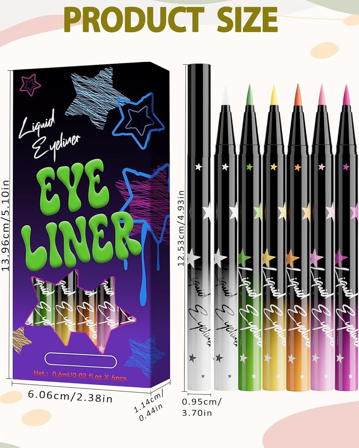 Skiennix Colored Liquid Eyeliner Pen Set - Waterproof Matte Eye Liner | 6 High Pigmented Shades