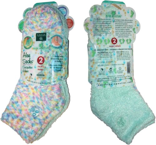 Earth Therapeutics Aloe Socks - Moisturizing Comfort | 2 Pairs: Multi-Colored & Aqua