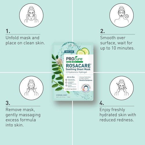 PROcure Rosacare Redness Relief Face Mask - 5 Pack | Hydrating Hyaluronic Acid & Calming Licorice Root for Sensitive Skin