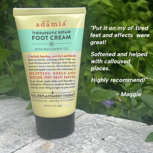 Adamia Therapeutic Foot Cream - Pure Macadamia Oil, Fragrance-Free & Paraben-Free, 4 Oz Tube