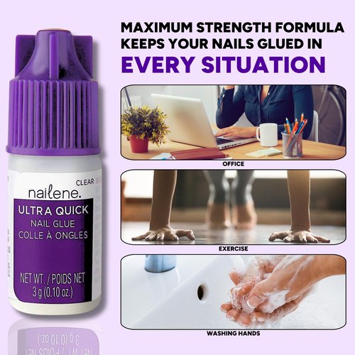Nailene Ultra Quick Nail Glue Value Pack, Clear, Pointed Tip Precise Application, Super Fast Setting, Quick Drying, Maximum Strength, Strong Nail Glue for Press Ons and Nail Tips, 3 Piece