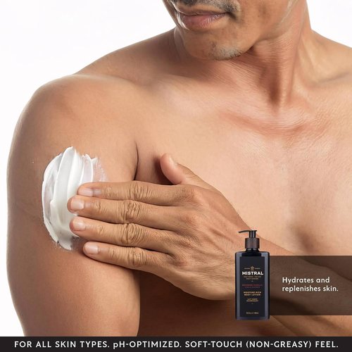 Mistral Bourbon Vanilla Body Lotion for Men - Moisture-Rich, Fast-Absorbing Cream with Shea Oil & Squalane | Paraben-Free, Masculine Scent - 13.5 fl oz