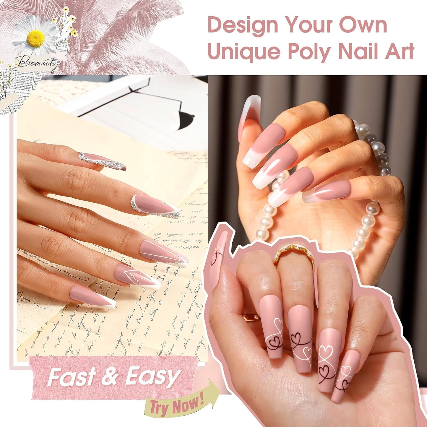 Nude Poly Extension Gel, ROSALIND 2.7 oz Light Nude Poly Nail Gel Builder for Nail Art Decoration, Thickening Extension Easy to DIY Use at Home Need UV Lamp