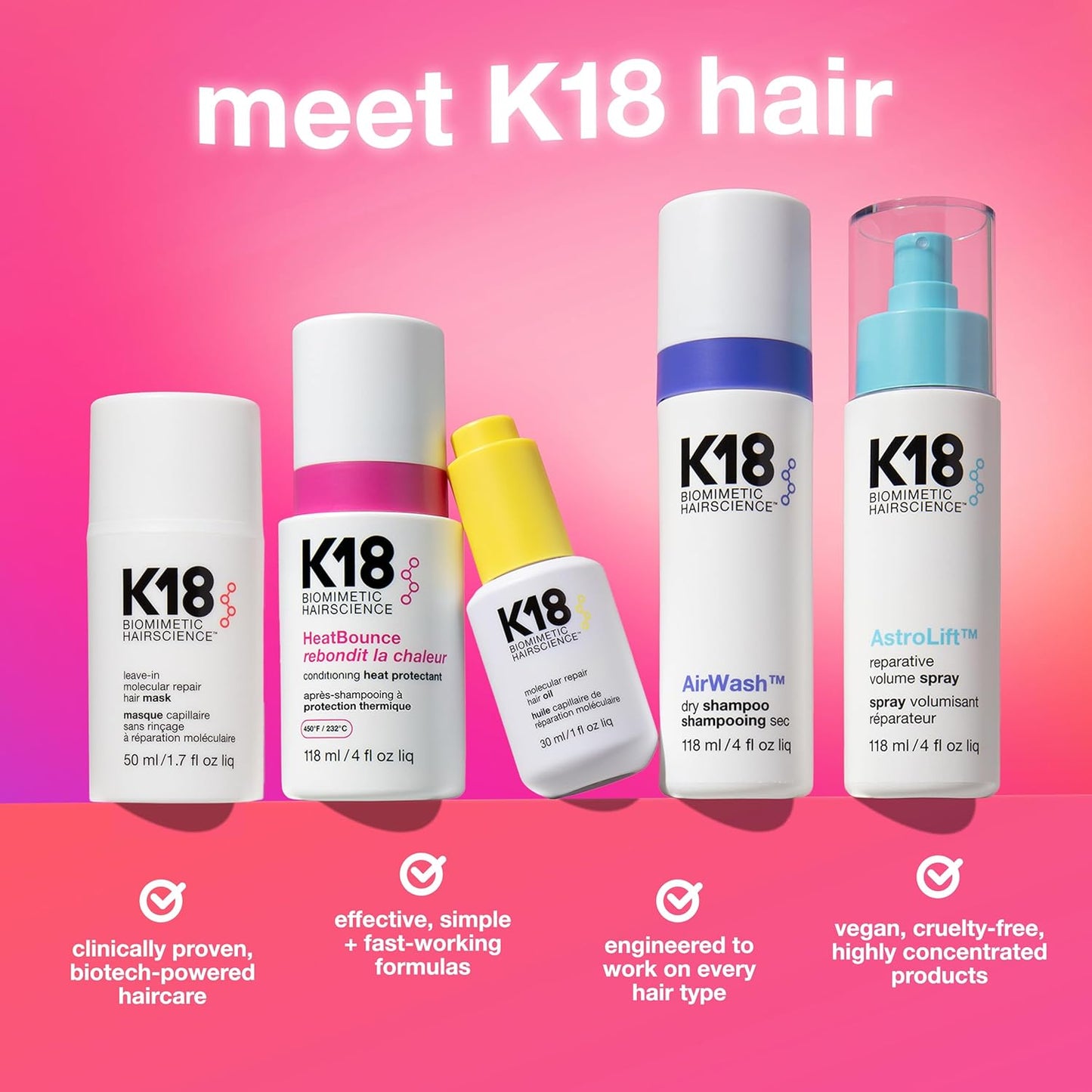 K18 HeatBounce Conditioning Spray - Lightweight Leave-In Heat Protectant for All Hair Types | 450℉ Protection